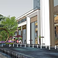 Modern Sales Center Building With Glass Facade Green Plants Trees And Paved Walkway
