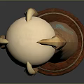 Hand Sculpture With Bronze Texture Holding Light Colored Egg On Brown Base