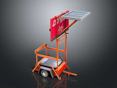 Orange Mobile Scissor Lift With Red Panel And Metal Frame Platform 3d model