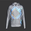 Modern Blue Zip Up Hoodie With Geometric Patterns And Orange Accents