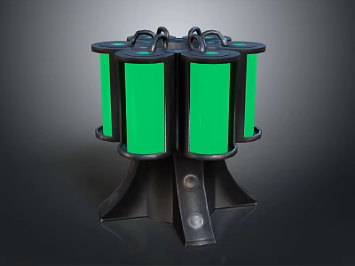 Scenic Urban Landscape With Green Columnar Installations On Black Base Structure 3d model
