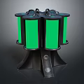 Scenic Urban Landscape With Green Columnar Installations On Black Base Structure