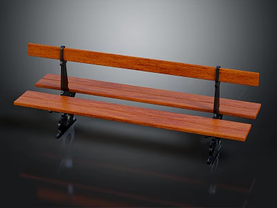 Wooden Park Bench With Polished Slats And Metal Brackets Showing Dark Surface Reflection 3d model