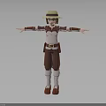 3D Character Creature Wearing Straw Hat Brown Red Outfit White Boots Arms Outstretched