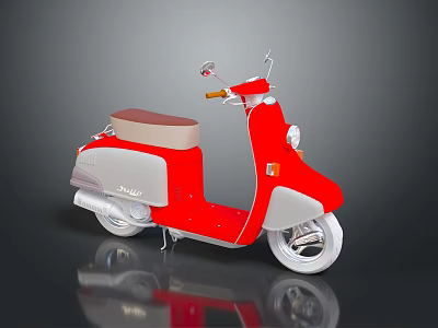 Vespa Scooter With Red And Gray Body Beige Seat White Wheels Reflective Surface 3d model