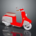 Vespa Scooter With Red And Gray Body Beige Seat White Wheels Reflective Surface
