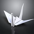 Elegant White Paper Origami Crane on Dark Background with Reflection 3d model