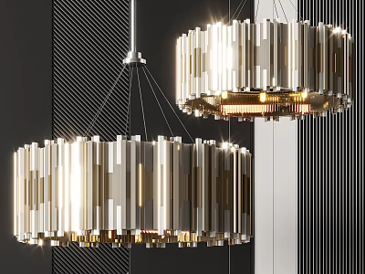 Modern Contemporary Metallic Chandelier Design With Striped Structure And Bright Lighting For Interior Decor 3d model