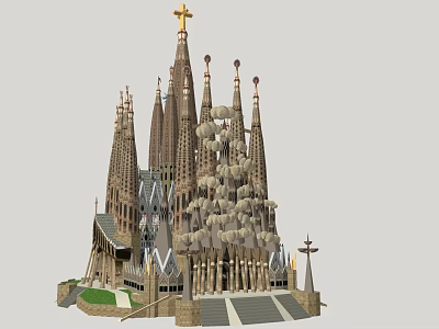 Iconic Sagrada Família Architecture By Gaudí With Spires And Golden Cross 3d model