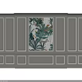 Elegant Gray Wainscoting With White Trim And Central Tropical Decorative Art