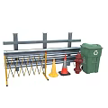 Roadside Facilities Including Guardrail Traffic Cones Fire Hydrant And Trash Bin