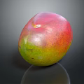 Fresh Ripe Mango with Red and Green Skin on Dark Reflective Background