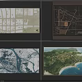 Wall Featuring Various Urban Planning Maps Detailed Area Layouts And Coastal Green Designs