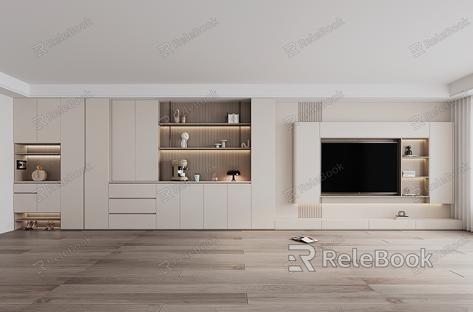 Modern TV Background Cabinet Cream TV Cabinet Shoe Cabinet Wine Cabinet Integrated Cabinet model