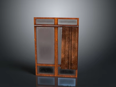Vintage Style Wooden Door Frame Featuring Glass Panels And Fabric Curtain Detail 3d model