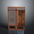 Vintage Style Wooden Door Frame Featuring Glass Panels And Fabric Curtain Detail