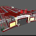 Chinese Style Tobacco And Alcohol Store With Red Flags Fortress Design And Cultural Elements