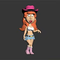 Red Haired Cartoon Character Wearing Pink Cowboy Hat White Top Blue Skirt And Pink Boots