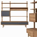 Modern Wooden Storage Shelving Unit With Multiple Shelves And Drawer Compartments