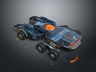 Futuristic Off Road Car With Dark Metallic Blue Tones And Orange Accents 3d model