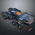 Futuristic Off Road Car With Dark Metallic Blue Tones And Orange Accents