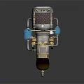 Vintage Metallic Coffee Machine Kitchen Appliance with Blue Components Golden Details and Coffee Beans