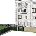 Detached Villa Exterior Design with Three Story Structure Balcony and Front Lawn Fence
