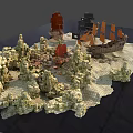 Realistic Micro Terrain Model With Sand Rocks Ship And Lighthouse Elements