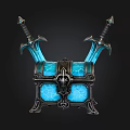 Blue Glowing Treasure Chest With Ornate Design And Two Swords On Top