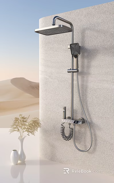 Modern Stainless Steel Wall Mounted Shower System with Handheld Sprayer and Temperature Control 3d model
