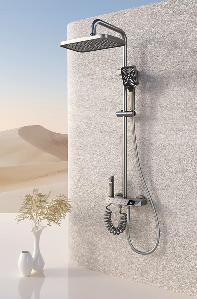 Modern Stainless Steel Wall Mounted Shower System with Handheld Sprayer and Temperature Control 3d model