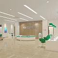 Service Hall Interior With Modern Design Bright Lighting Green Chairs White Counter And Wooden Wall