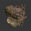 Floating Rock Scene Structure With Moss Covered Surface Stone Platform And Natural Plants