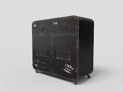 Vintage Black Entryway Sidetable Cabinet With Distressed Texture Numbered Compartments And 1973 Mark 3d model