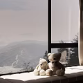 Cozy Window Seat With Stuffed Bears And Beige Curtains In Kids Room