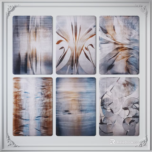 Six Square Rugs With Abstract Patterns In Blue Brown And Gray Tones 3d model