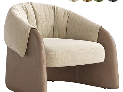 Modern Single Seater Sofa With Beige Fabric And Brown Leather Curved Armrests 3d model