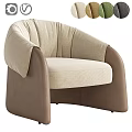 Modern Single Seater Sofa With Beige Fabric And Brown Leather Curved Armrests
