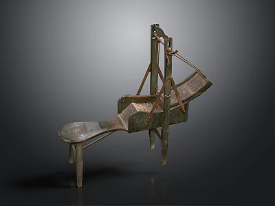Historical Medieval Siege Weapon With Metal Frame And Projectile Arm 3d model