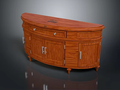 Traditional Entryway Side Cabinet With Curved Wooden Top Metal Handles Drawers And Cabinet Doors 3d model