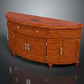Traditional Entryway Side Cabinet With Curved Wooden Top Metal Handles Drawers And Cabinet Doors
