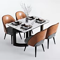 Modern Dining Table and Chair Combination Dining Table and Chair Dining Table Dining Chair Tableware Ornaments Plant 3d model