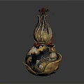 Exquisite Sculpture Carving With Hollowed Gourd Shape Red Cord And Intricate Patterns