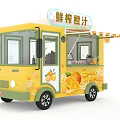 Yellow Mobile Orange Juice Truck With Freshly Squeezed Sign Awning And Orange Patterns
