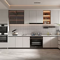 Modern Kitchen Interior With White Cabinets Built In Appliances And Tile Backsplash