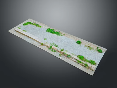 Scenic Landscape Of Rectangular Stone Slab With Green Plants And Gray Gravel Extending Over Edges 3d model