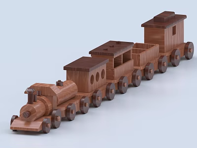 Wooden Block Toy Train With Multiple Carriages And Wheels For Kids Playtime 3d model