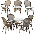 Stylish Round Glass Top Dining Table Set With Rattan Chairs For Four 3d model