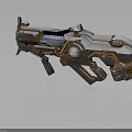 Futuristic Sci-Fi Weapon Featuring Metallic Structure Mechanical Parts And Blue Accents