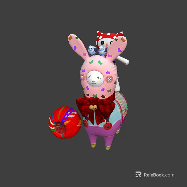 Colorful Spotted Pink Llama With Rabbit Character On Back Red Bow And Decorative Ball 3d model 